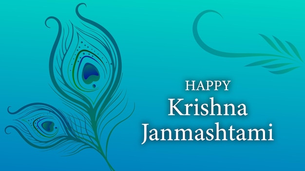 Diseño de banner del festival Lord Krishna Janmashtami con pavo real flauta