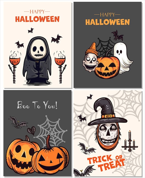 Diseño de banner de fondo de Halloween plantilla de tarjetas de Halloween invitación dibujada a mano