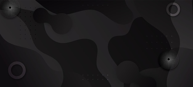 Diseño de banner de fondo líquido negro oscuro abstracto con elementos de forma geométrica