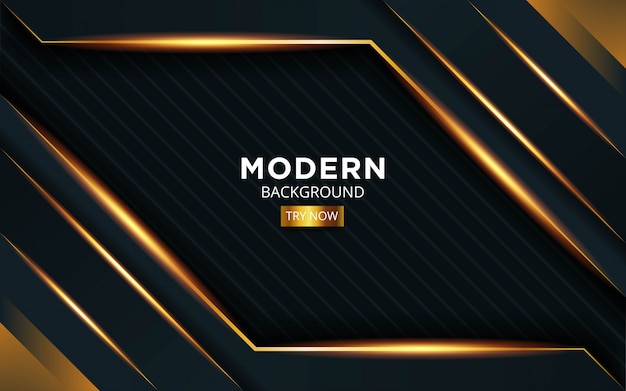 Diseño de banner de fondo negro y dorado premium de lujo con línea dorada en textura de rayas.