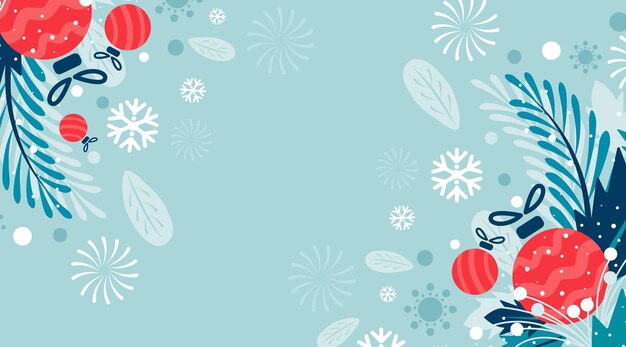 Diseño de banner de fondo plano de Navidad con diferentes decoraciones