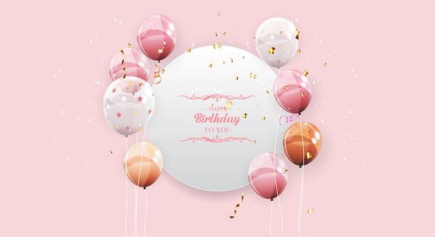Diseño de banner de globo de confeti de felicitación de feliz cumpleaños