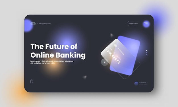 Diseño de banner de héroe futuro de banca en línea con ilustración de tarjeta de pago.