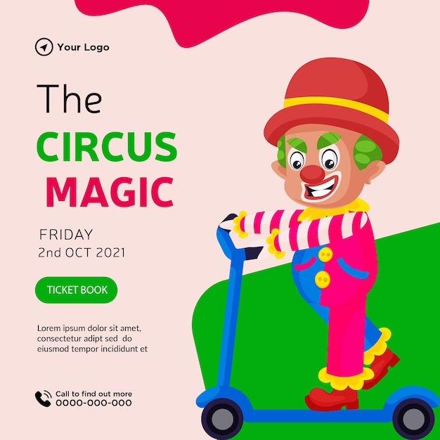 Diseño de banner de ilustración de estilo de dibujos animados de magia de circo