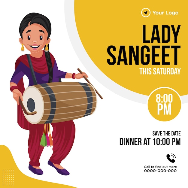 Diseño de banner de ilustración gráfica de plantilla de lady sangeet