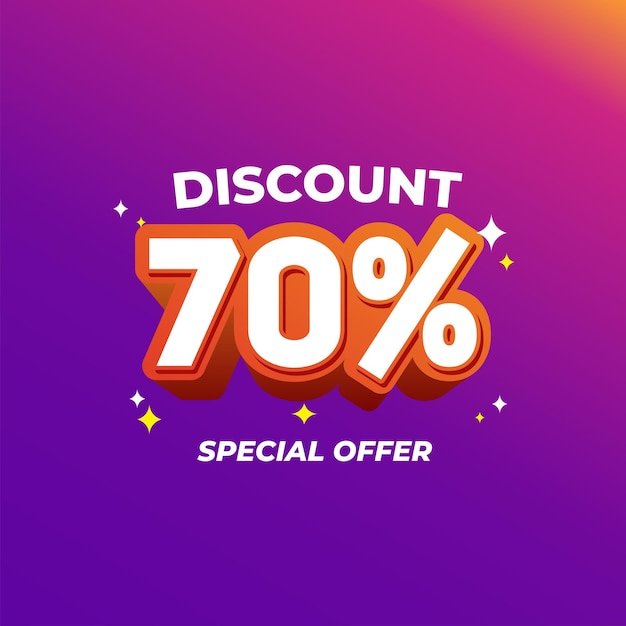 Diseño de banner de ilustración vectorial con etiqueta de descuento de 70
