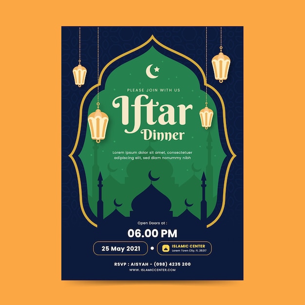 Diseño de banner islámico con invitación a la fiesta Iftar