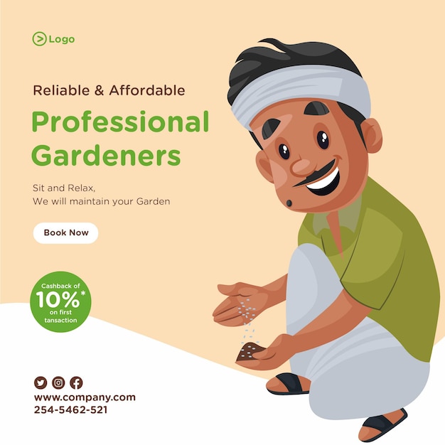 Diseño de banner de jardineros profesionales confiables y asequibles.