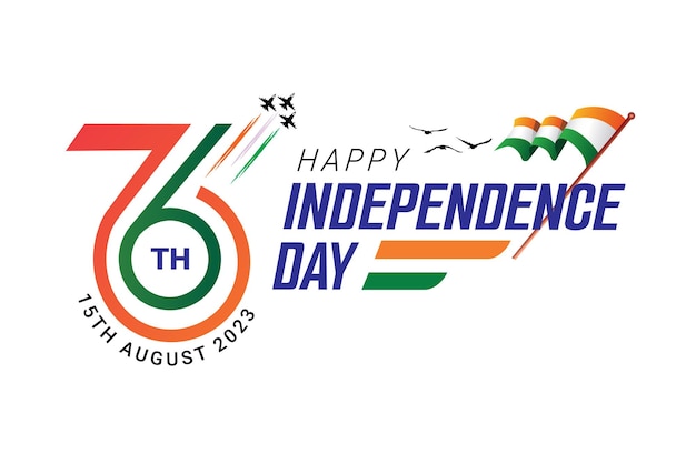 Diseño de banner con el logotipo de la celebración del 76º Día de la Independencia de India con bandera india