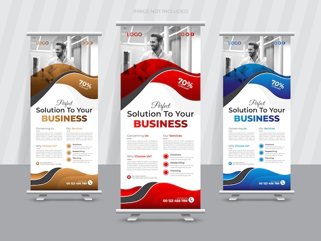 Diseño de banner de marketing de negocios modernos enrollado o tarjeta de rack x plantilla de banner