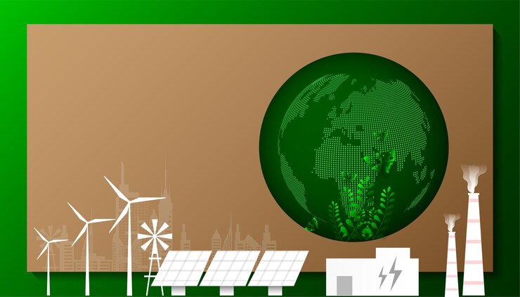 Vector diseño para el banner del medio ambiente mundial con ciudad y jardín, salve el planeta y el concepto de energía