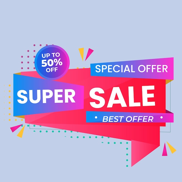 Diseño de banner de mega venta con estilo retro plano de fondo colorido de moda para la promoción de los medios sociales