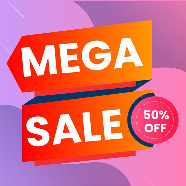 Diseño de banner de mega venta con estilo retro plano de fondo colorido de moda para la promoción de los medios sociales