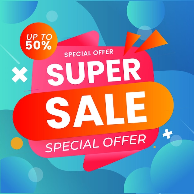 Diseño de banner de mega venta con estilo retro plano de fondo colorido de moda para la promoción de los medios sociales