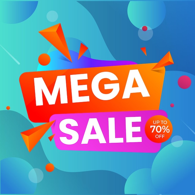 Diseño de banner de mega venta con estilo retro plano de fondo colorido de moda para la promoción de los medios sociales