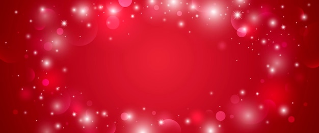 Diseño de banner de Navidad y año nuevo de luces bokeh en la ilustración de vector de fondo rojo