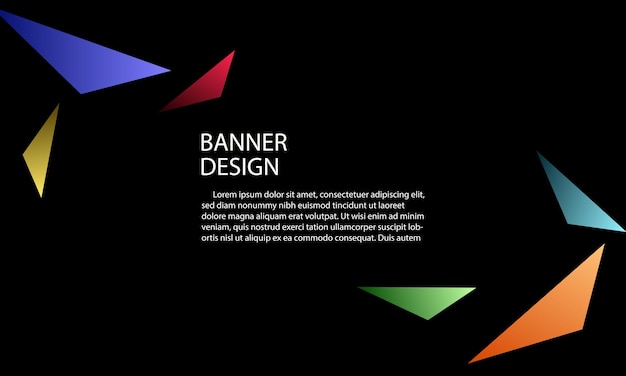 diseño de banner negro minimalista con adornos triangulares coloridos