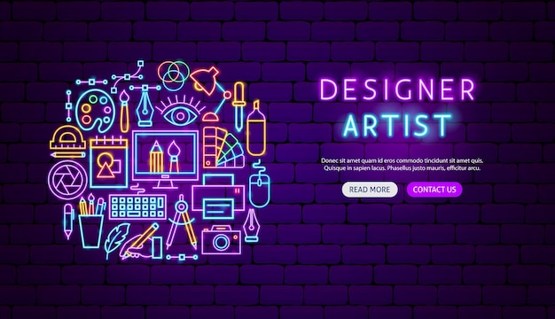 Diseño de banner de neón de artista diseñador