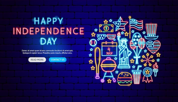 Diseño de banner de neón feliz día de la independencia