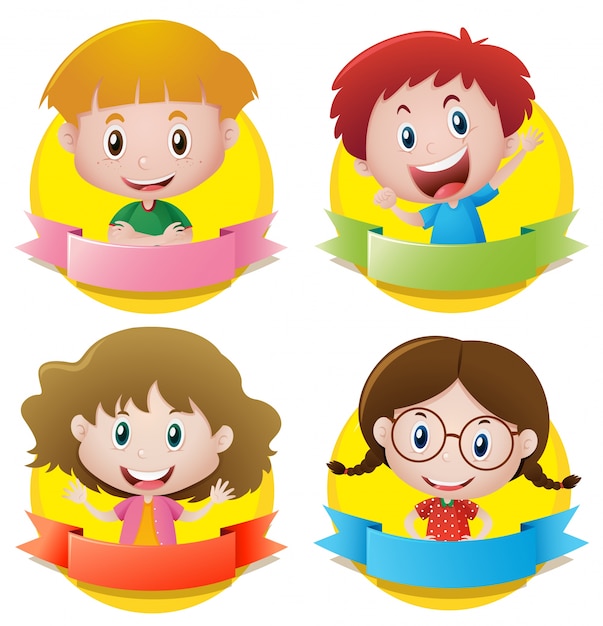 Diseño de banner con niños y niñas sonriendo