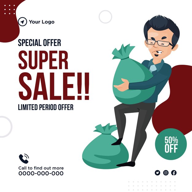 Diseño de banner de oferta especial super venta.