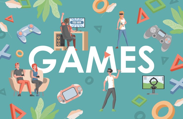 Vector diseño de banner plano de palabra de juegos