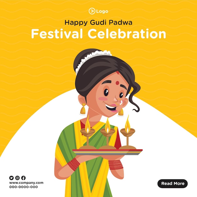 Diseño de banner de plantilla de celebración de festival indio feliz gudi padwa