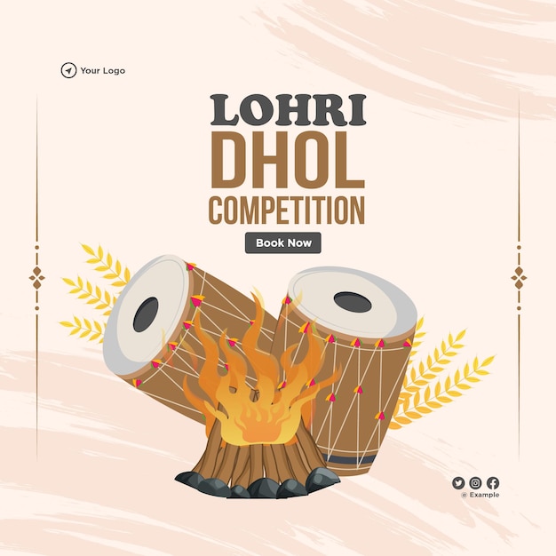 Diseño de banner de plantilla de concurso lohri dhol