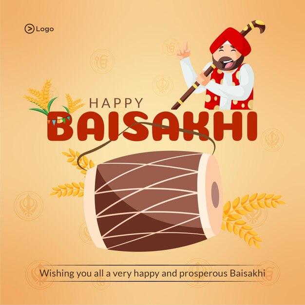 Diseño de banner de plantilla de estilo de dibujos animados feliz festival Baisakhi