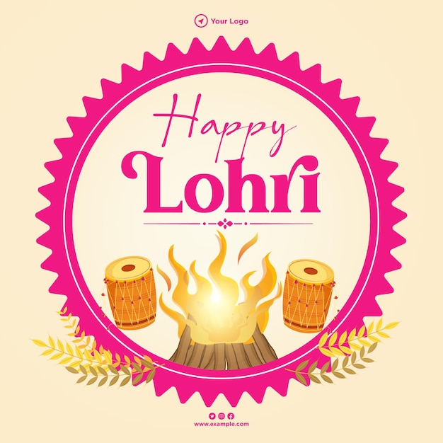 Diseño de banner de plantilla de estilo de dibujos animados feliz festival lohri