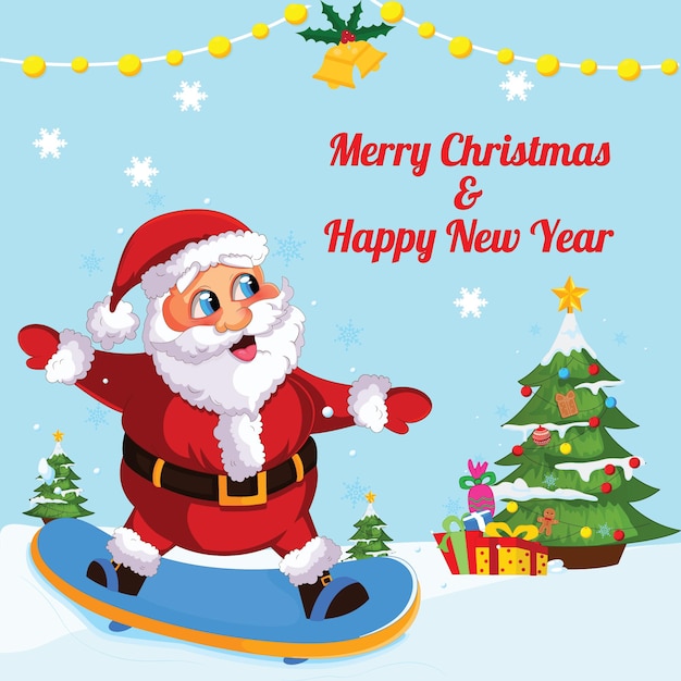 Diseño de banner de plantilla de estilo de dibujos animados de feliz Navidad y feliz año nuevo