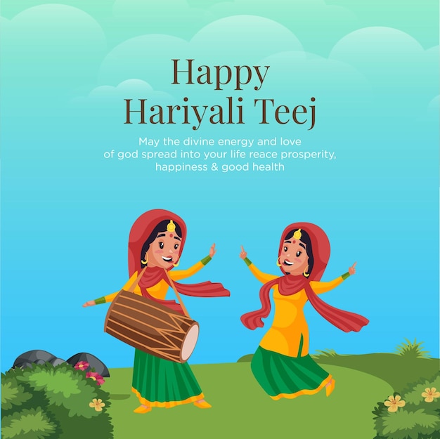 Diseño de banner de la plantilla de estilo de dibujos animados del festival indio happy hariyali teej