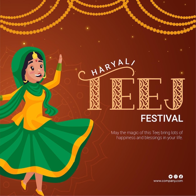 Diseño de banner de la plantilla de estilo de dibujos animados del festival indio hariyali teej