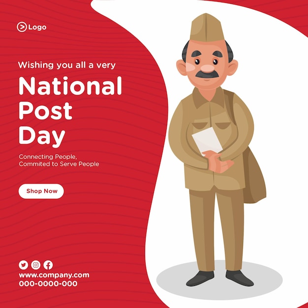 Diseño de banner de plantilla de estilo de dibujos animados del servicio del día nacional postal