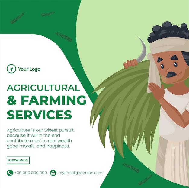 Diseño de banner de plantilla de estilo de dibujos animados de servicios agrícolas y ganaderos