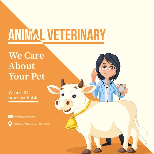 Vector diseño de banner de plantilla de estilo de dibujos animados veterinarios animales