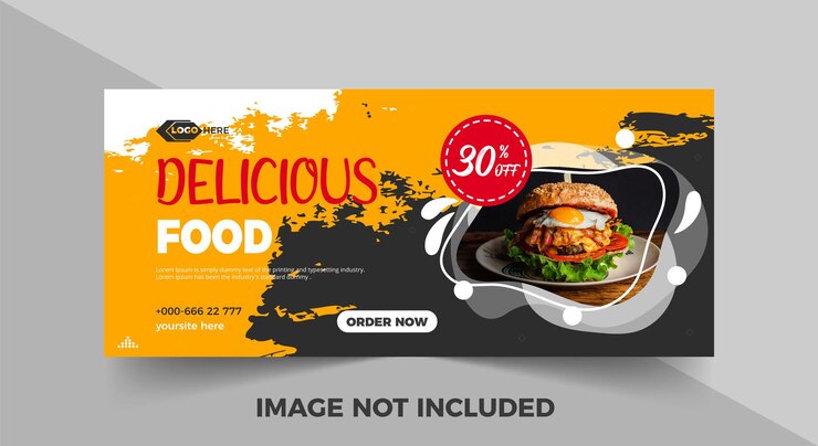 Vector diseño de banner de plantilla de portada de facebook de menú de comida y restaurante o portada de facebook