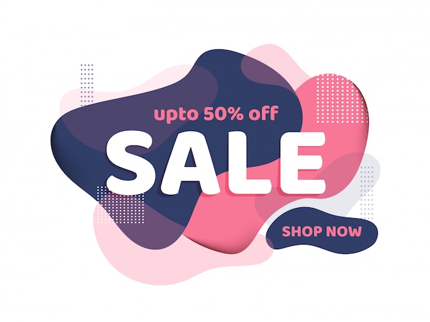 Diseño de banner de plantilla de venta con oferta de 50% de descuento en fluido abstracto