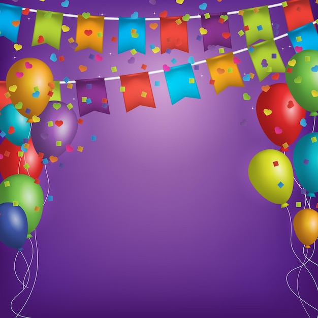 Vector diseño de banner de portada de redes sociales de feliz cumpleaños en fondo morado