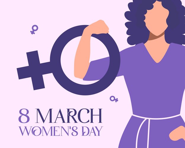 Diseño de banner amp post para el Día de la Mujer del 8 de marzo Una chica con hermoso cabello coloca poderosamente su mano