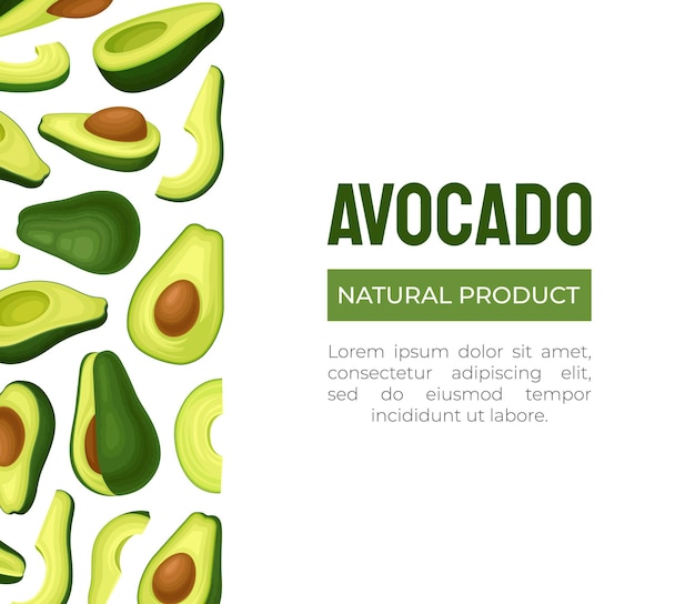 Diseño de banner y póster de aguacate con plantilla vectorial de fruta verde