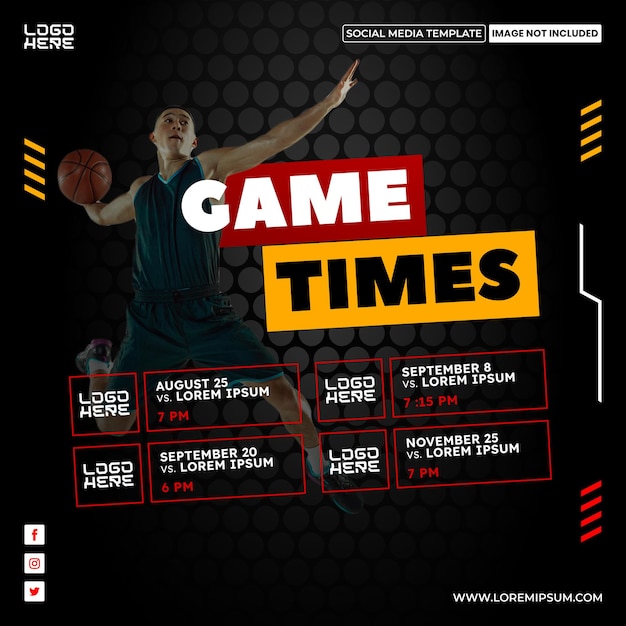 Vector diseño de banner premium de horario de juego de baloncesto