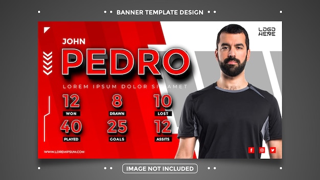 Vector diseño de banner premium infográfico de estadísticas de jugadores de fútbol