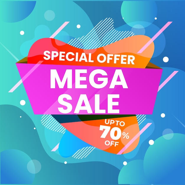 Diseño de banner publicitario con oferta de descuento del 60% en fondo abstracto de arte fluido