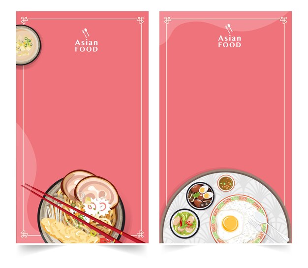 Diseño de banner para redes sociales, diseño de plantillas de comida asiática para publicidad, ilustración vectorial