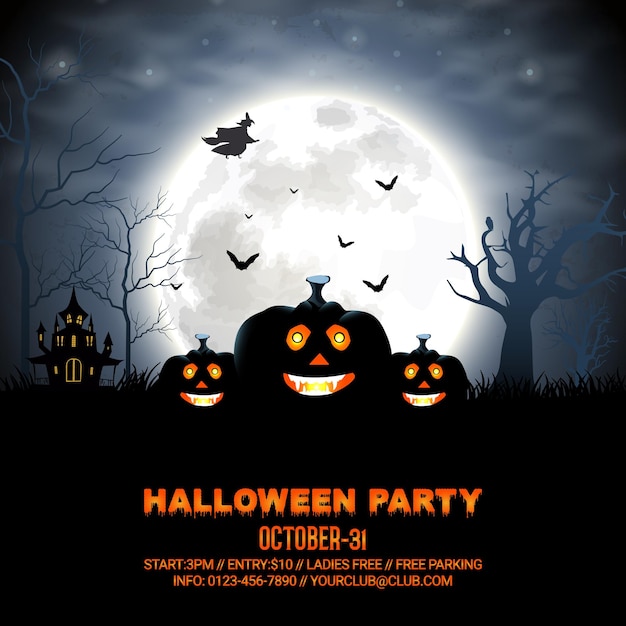Diseño de banner de redes sociales de promoción de fiesta nocturna de celebración de Halloween Banner de publicación de Instagram