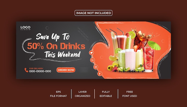 Diseño de banner de restaurante o portada de Facebook de bebidas