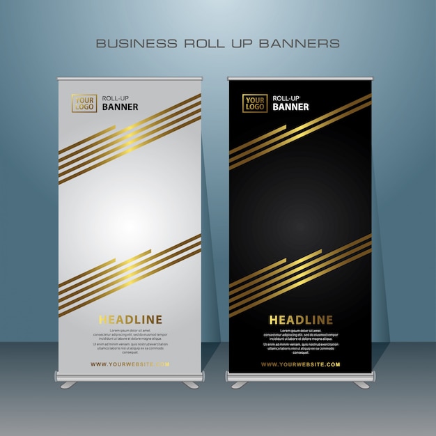 Vector diseño de banner roll up oro