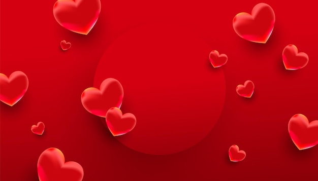 diseño de banner romántico con corazones rojos y marco de círculo