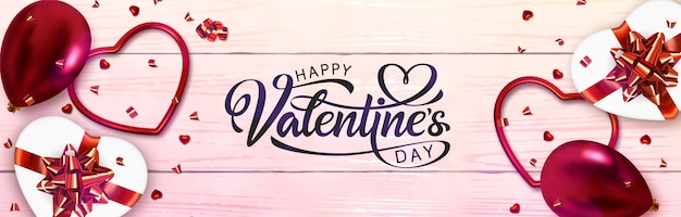 Diseño de banner de San Valentín. Letras dibujadas a mano.
